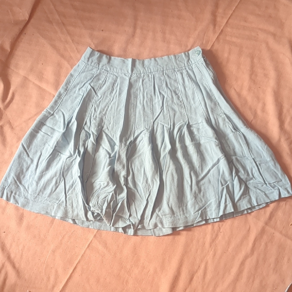 Baby Blue Pleated Linen Blend Skirt